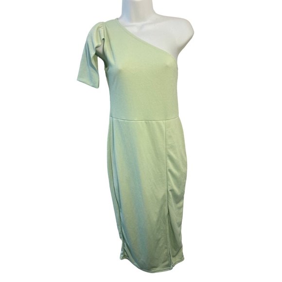 Pretty Little Thing Sage Green One Shoulder Bow Detail Midi Dress 8 NEW - Picture 3 of 15